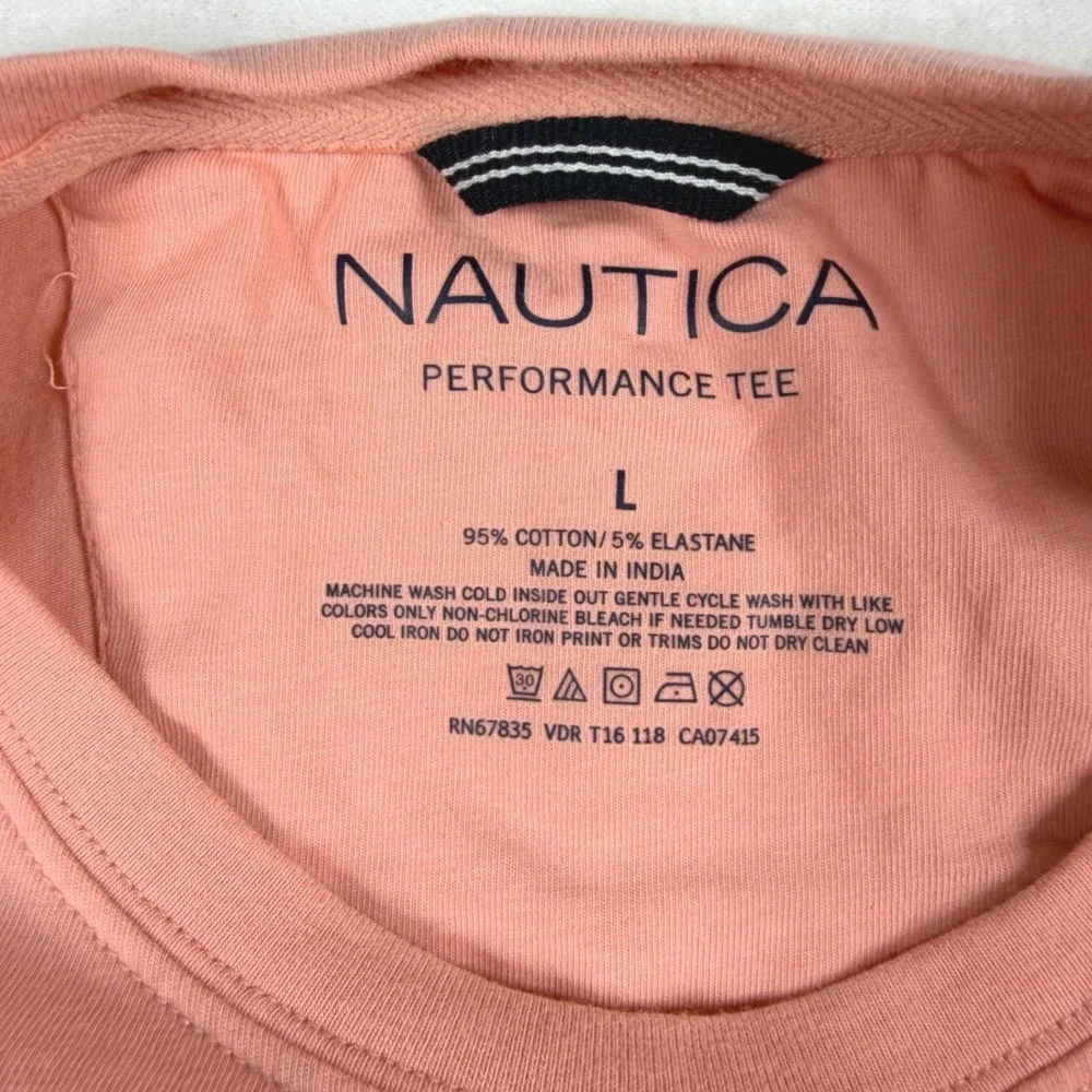 Nautica Mens Performance Tee Salmon Pink Short Sleeve Crewneck T-Shirt Large